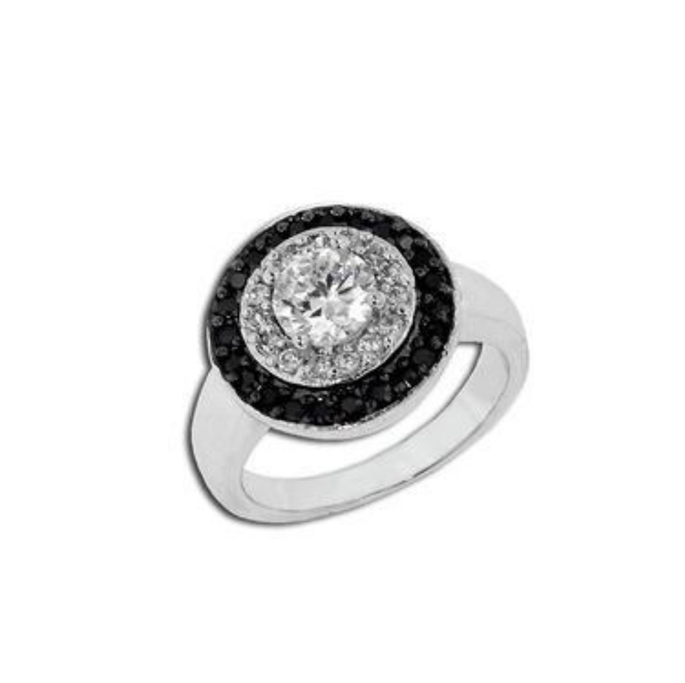 925 Silver Black Circle CZ Diamond Ring